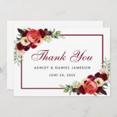 Burgundy Floral Boho Wedding Hartelijk dank Save The Date (Voorkant / Achterkant)