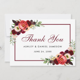 Burgundy Floral Boho Wedding Hartelijk dank Save The Date