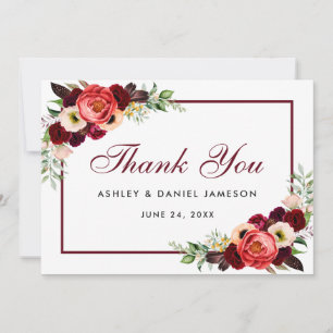Burgundy Floral Boho Wedding Hartelijk dank Save The Date