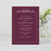 Burgundy Floral Border Monogram Weddenschap Kaart (Staand voorkant)