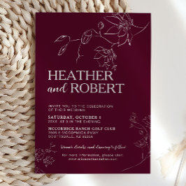 Burgundy Floral Botanical Boho Simple Wedding Kaart