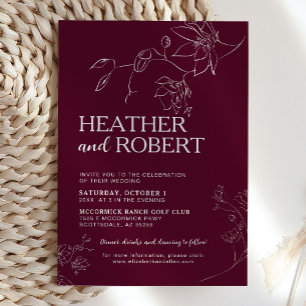 Burgundy Floral Botanical Boho Simple Wedding Kaart