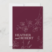 Burgundy Floral Botanical Boho Simple Wedding Kaart (Voorkant)