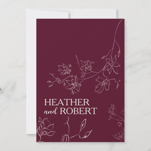 Burgundy Floral Botanical Boho Simple Wedding Kaart (Voorkant)