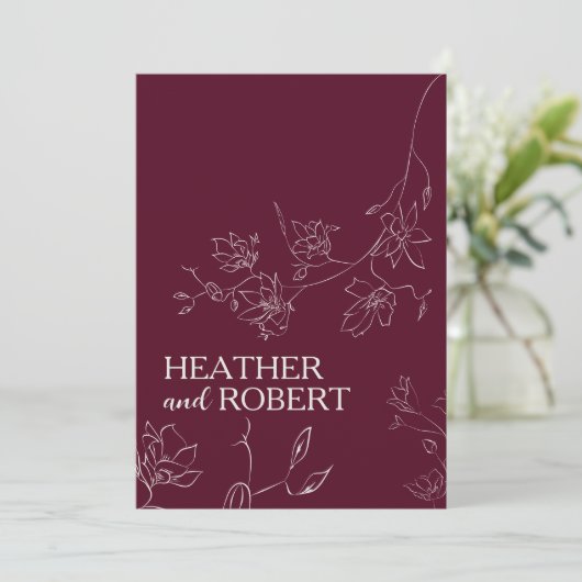 Burgundy Floral Botanical Boho Simple Wedding Kaart (Staand voorkant)