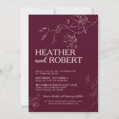 Burgundy Floral Botanical Boho Simple Wedding Kaart (Achterkant)