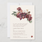 Burgundy Floral Botanical Wedding Invitation Kaart (Voorkant)