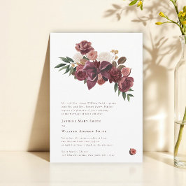 Burgundy Floral Botanical Wedding Invitation Kaart