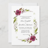 Burgundy Floral Botanical Wedding Kaart (Voorkant)