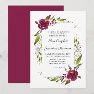 Burgundy Floral Botanical Wedding Kaart