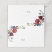 Burgundy Floral Botanical Wedding Place Card Plaatskaartje (Buitenkant ongevouwen)