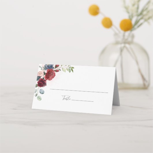 Burgundy Floral Botanical Wedding Place Card Plaatskaartje (Voorkant)