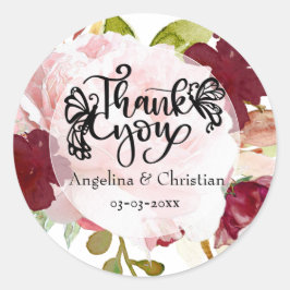 Burgundy Floral Bouquet Bedankt voor het huwelijk Ronde Sticker