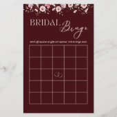Burgundy Floral Bridal Bingo Game Card (Voorkant)