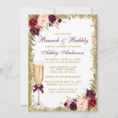 Burgundy Floral Bridal Brunch Bubble Gold Glitter Kaart (Voorkant)