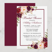 Burgundy Floral Bridal Shower Invitation B Kaart (Voorkant / Achterkant)
