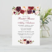 Burgundy Floral Bridal Shower Invitation BW Kaart (Staand voorkant)