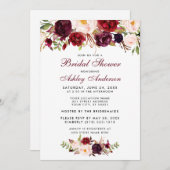 Burgundy Floral Bridal Shower Invitation BW Kaart (Voorkant / Achterkant)