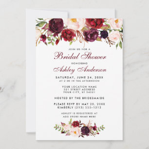 Burgundy Floral Bridal Shower Invitation BW Kaart