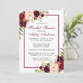 Burgundy Floral Bridal Shower Kaart (Staand voorkant)