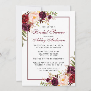Burgundy Floral Bridal Shower Kaart
