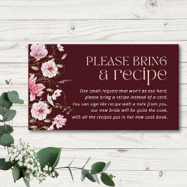 Burgundy Floral Bridal Shower Recipe Request Informatiekaartje