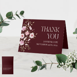 Burgundy Floral Bridal Shower Thank You Card Bedankkaart