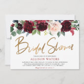 burgundy floral bridal shower uitnodiging (Voorkant)