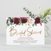burgundy floral bridal shower uitnodiging (Staand voorkant)