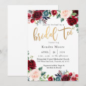 Burgundy Floral Bridal Tea Invitation Kaart (Voorkant / Achterkant)