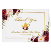 Burgundy Floral Bridal Tea Party Bedankt Note (Voorkant Horizontaal)