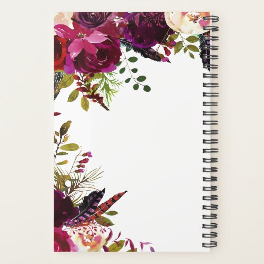 Burgundy Floral Bridal Wedding Daily Planner (Achterkant)