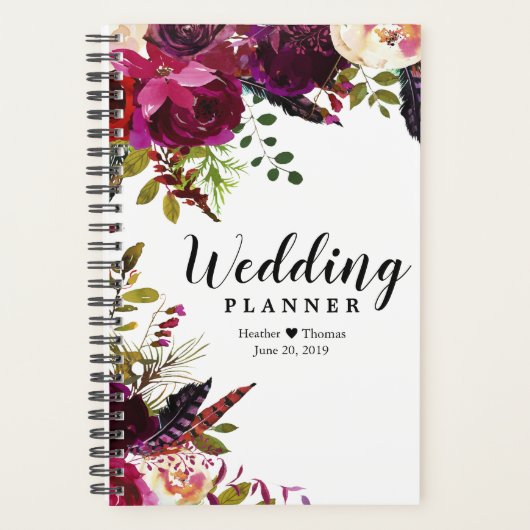 Burgundy Floral Bridal Wedding Daily Planner (Voorkant)