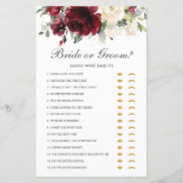 Burgundy Floral Bride of Groom Raad die het zei