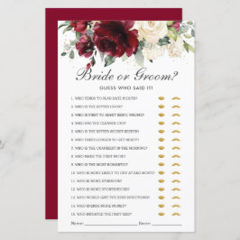Burgundy Floral Bride of Groom Raad die het zei