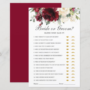 Burgundy Floral Bride of Groom Raad die het zei
