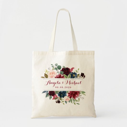 Burgundy Floral bridesmaid Canvas tas (Voorkant)