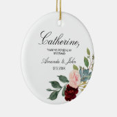 Burgundy Floral Bridesmaid Engaged Keramisch Ornament (Rechts)