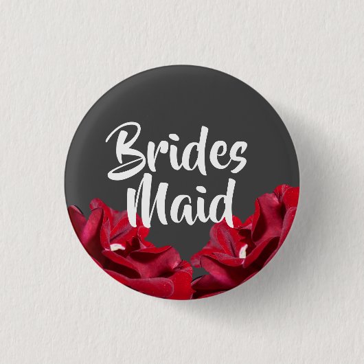 Burgundy Floral Bridesmaid Gray Round Button (Voorkant)