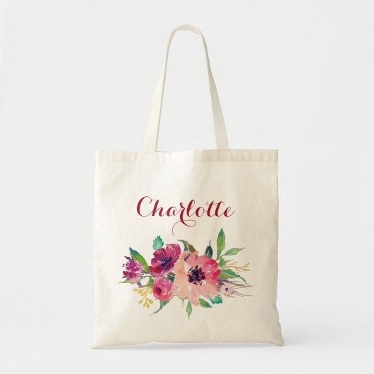 Burgundy Floral Bridesmaid Personeelslid Tote Bag (Voorkant)