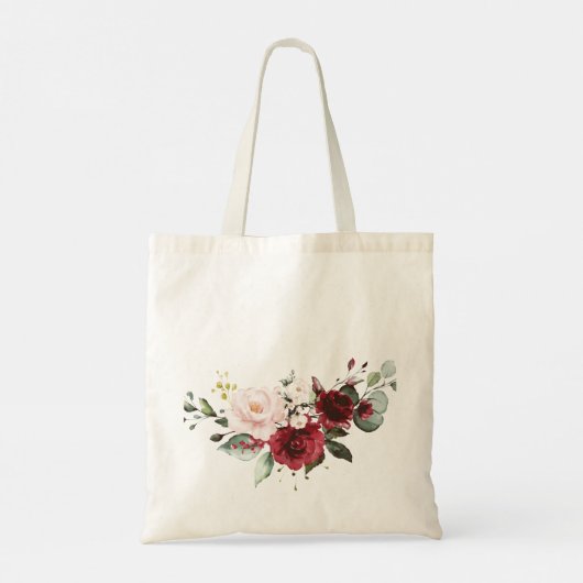 Burgundy Floral Bridesmaid Personeelslid Tote Bag (Achterkant)
