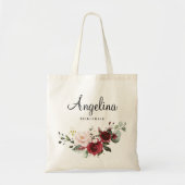 Burgundy Floral Bridesmaid Personeelslid Tote Bag (Voorkant)