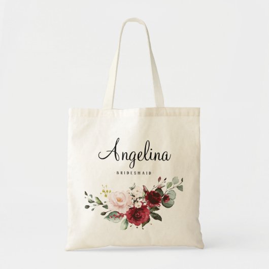 Burgundy Floral Bridesmaid Personeelslid Tote Bag (Voorkant)