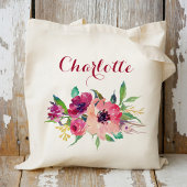 Burgundy Floral Bridesmaid Personeelslid Tote Bag