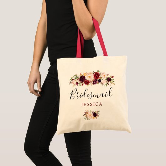 burgundy floral bridesmaid tote bag (Voorkant (product))