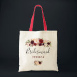 burgundy floral bridesmaid tote bag<br><div class="desc">bloemontwerp en tekst</div>