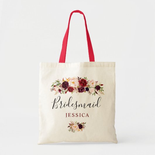 burgundy floral bridesmaid tote bag (Voorkant)