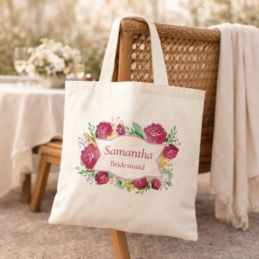 Burgundy Floral Bridesmaid Tote Bag