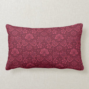 Burgundy Floral Brocade Print Lumbar Pillow Kussen
