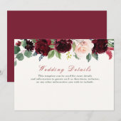 burgundy floral bruiloft kaart (Voorkant / Achterkant)